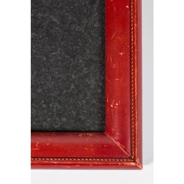1950s French hand-stitched red leather frame. No glass. Wire attached for vertical orientation.