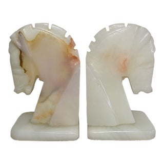 Late 20th Century Pair Onyx Horse Head Bookends (Late 1900’s) For Sale