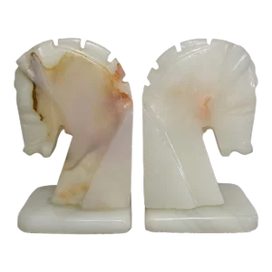 Late 20th Century Pair Onyx Horse Head Bookends (Late 1900’s)