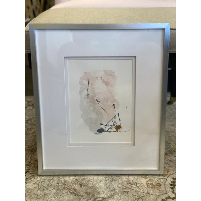 2020s Contemporary Abstract Blush and Gray Original Watercolor Painting, Framed For Sale - Image 5 of 7