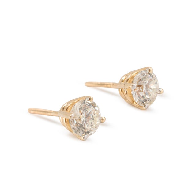 Unisex 14k Yellow Gold 0.90ctw Round Brilliant Diamond Screw Back Stud Earrings, Pair For Sale - Image 4 of 9