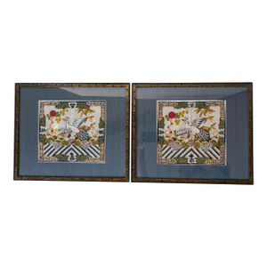 Chinese Qing Dynsty Embroidered Civil Rank Silver Pheasant Badge Robe Set Framed