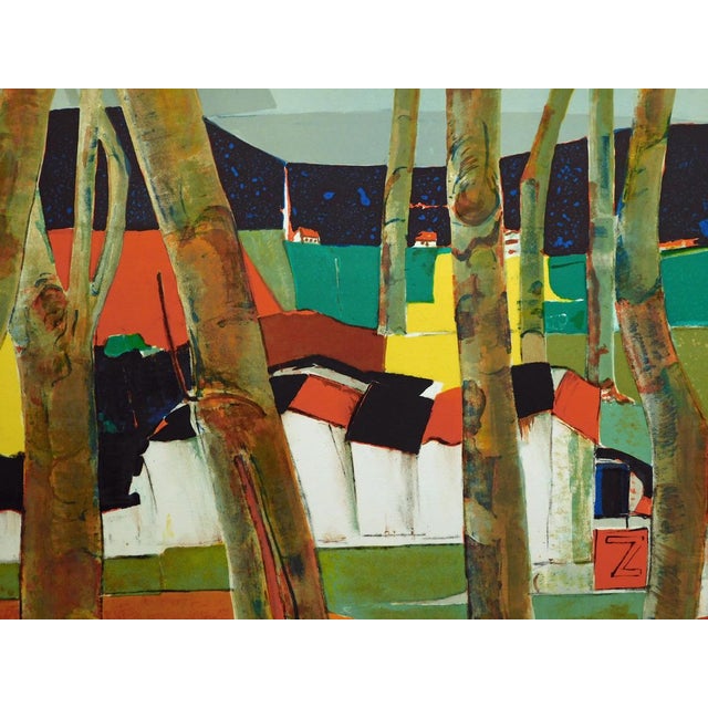 Contemporary 1980s "Village Normandy" Cubist Style Signed and Numbered Lithograph by Rene Couturier For Sale - Image 3 of 5