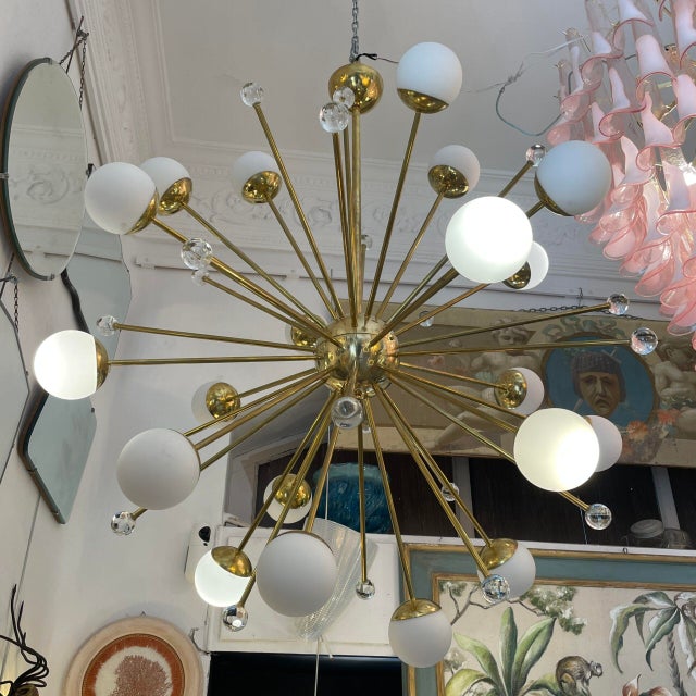 Sputnik Lamp with White Balls and Crystal, 1950s For Sale - Image 4 of 4