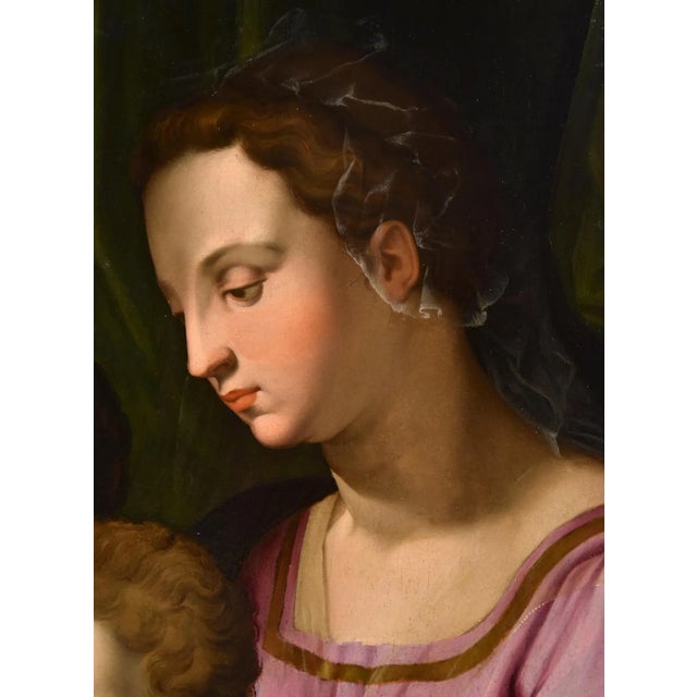 Agnolo di Cosimo alias Il Bronzino, Holy Family with Madonna & St John, 1550s, Oil on Panel For Sale - Image 8 of 18