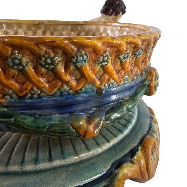 Ceramic Wedgwood Reproduction Centerpiece Bowl W/ Cherubs For Sale - Image 7 of 10