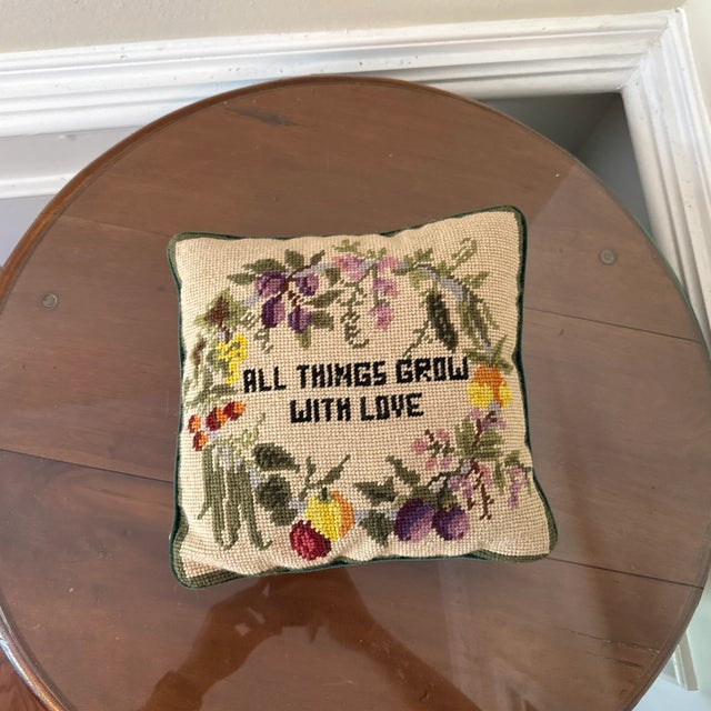 French Country Vintage 1970s Floral Needlepoint Pillow For Sale - Image 3 of 9
