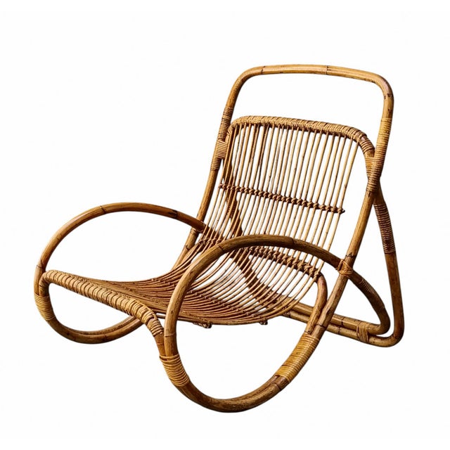 Brown Vintage Rattan and Wicker Lounge Armchair by Franco Albini, Italy, 1960s For Sale - Image 8 of 8