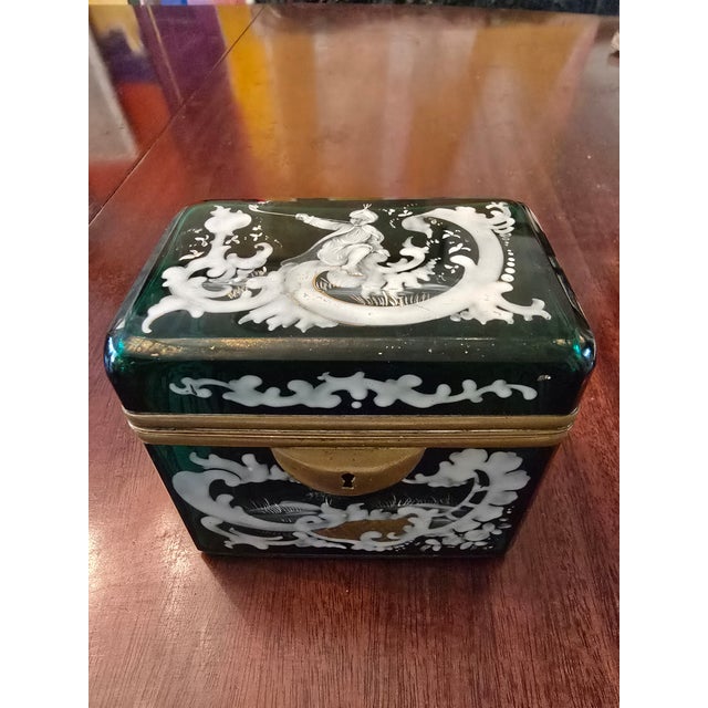 A very fine antique original bohemian glass moser crystal jewel box. Having a very rare and desirable emerald green color...