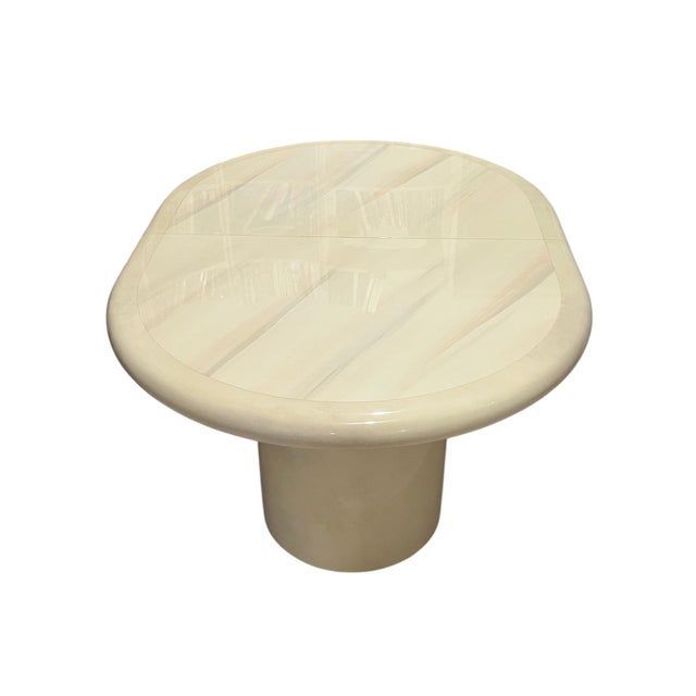 Vintage Springer Style Postmodern Cream Lacquer Dining Table With Two 18" Leaves For Sale - Image 4 of 13
