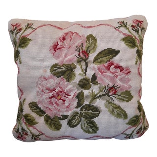 Vintage Rose Pink Barbiecore Needlepoint Pillow For Sale