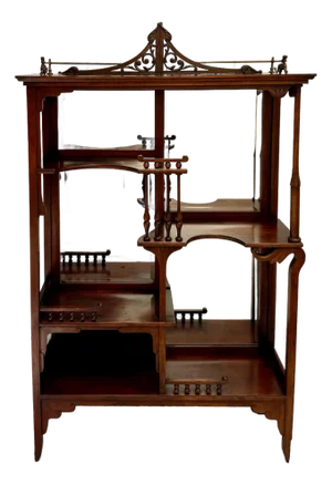 Antique Art Nouveau Mirrored Mahogany Wood Etagere With Gold Dragons