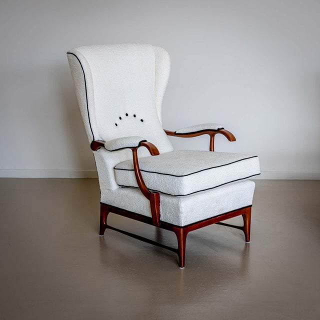Mid-20th Century Pair of Wingback Armchairs, attr. to Paolo Buffa, Italy For Sale - Image 14 of 14