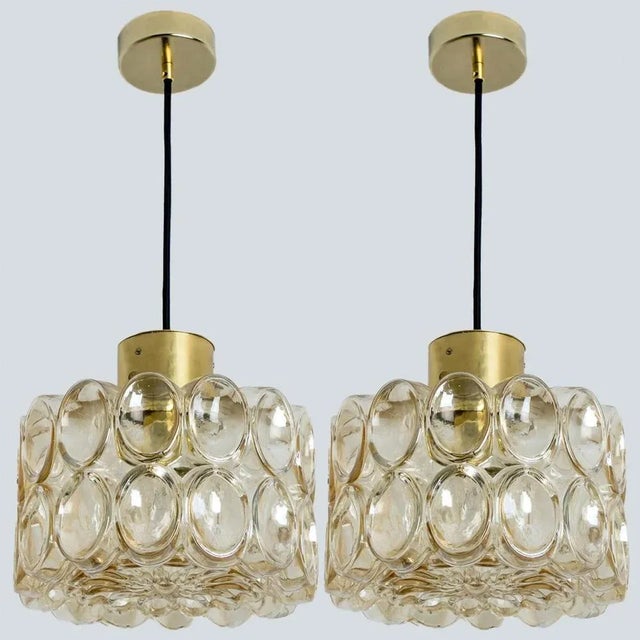 Gold Amber Glass Pendant attributed to Helena Tynell for Glashütte Limburg, 1970s For Sale - Image 8 of 18