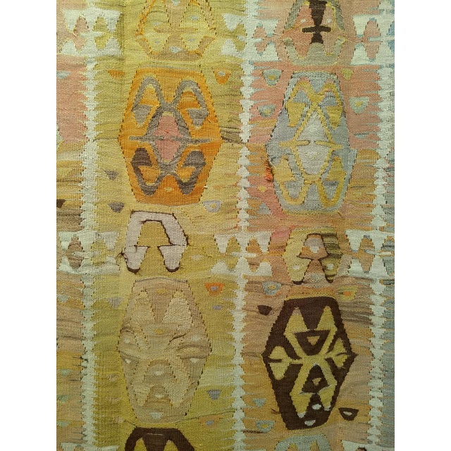 Vintage Anatolian Kilim Area Rug, Hand-Woven Wool, Geometric Design,Tan & Pale Green, 5x10 For Sale - Image 9 of 14