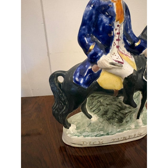 Ceramic Antique Staffordshire Figure of Dick Turpin on Horseback, 1880 For Sale - Image 7 of 11