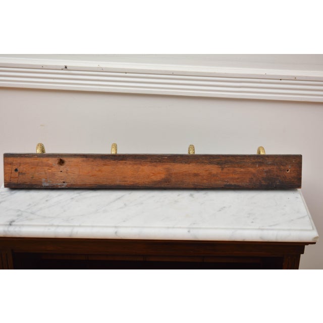 Brass and Ceramic Coat Hooks on Oak Backing Coat Rack, 1880 For Sale - Image 15 of 16