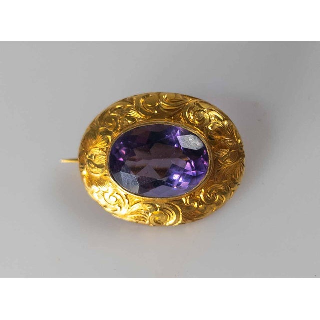 19th Century American Victorian 14k Gold Pin With Amethyst Stone For Sale - Image 4 of 9