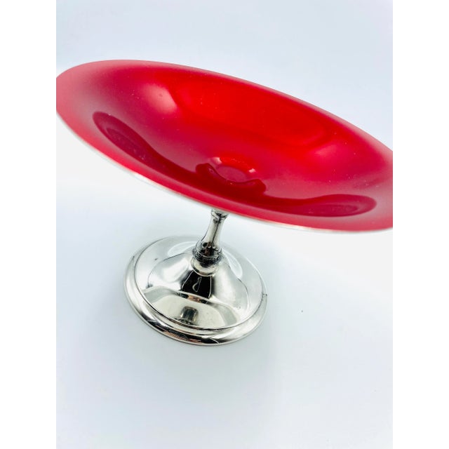 Vintage Reed & Barton Silver Plate & Ruby Red Enamel Pedestal Compote For Sale In Los Angeles - Image 6 of 12