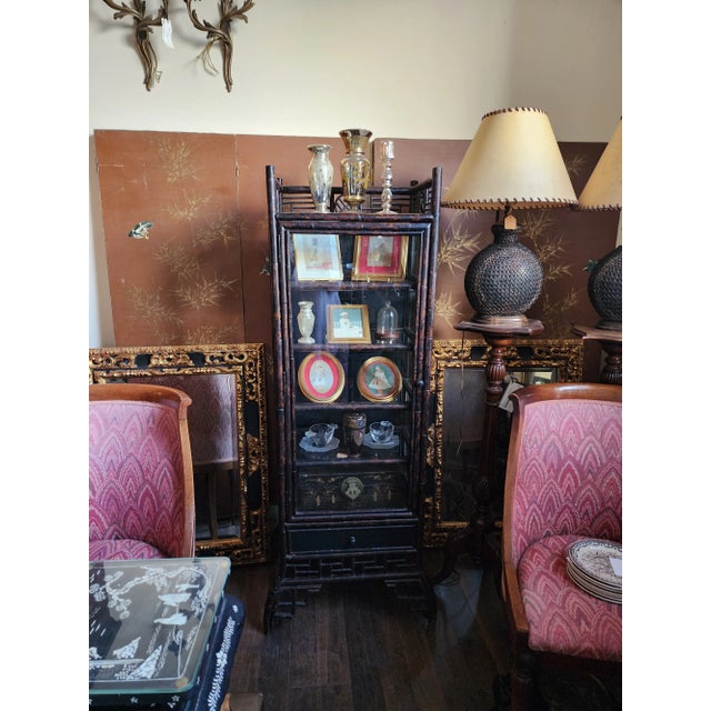 Asian Antique Vintage Bamboo and Glass Vitrine Display Case Cabinet For Sale - Image 3 of 10