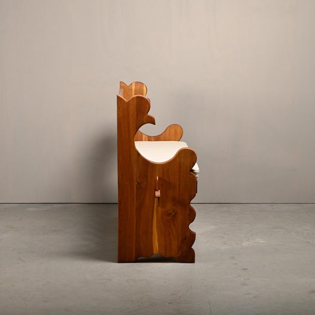 Scandinavian Hall Bench in Oak and Bouclé Cushion in the style of Henning Kjærnulf, 1960s For Sale - Image 3 of 16