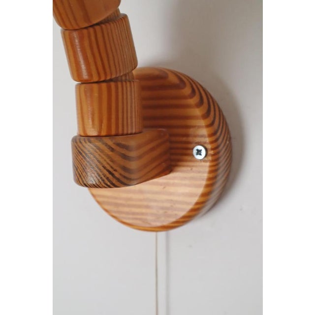 Swedish Wall Lamp in Pine Wood with Yellow and White Fabric Shade, 1980s For Sale - Image 9 of 18