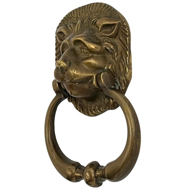 Antique English Brass Lion Door Knocker For Sale - Image 4 of 9