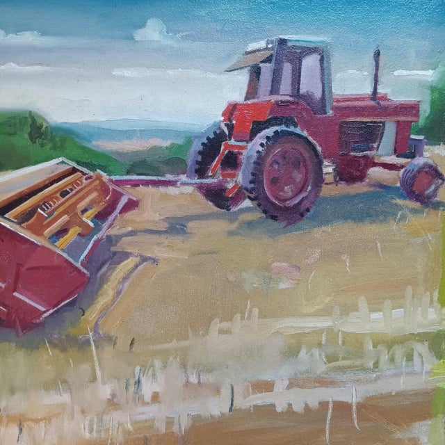 Realism Harvesting the Hay in His Favorite Field Original Oil Painting For Sale - Image 3 of 5