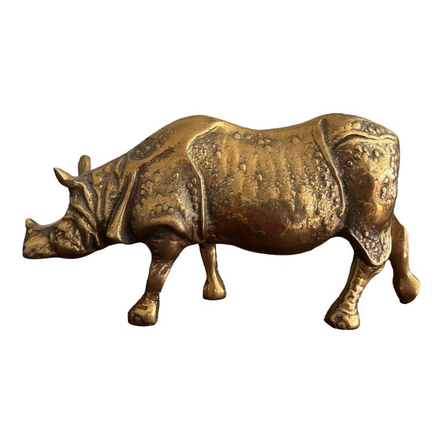 Late 20th Century Sculptural Brass Rhino Figurine For Sale