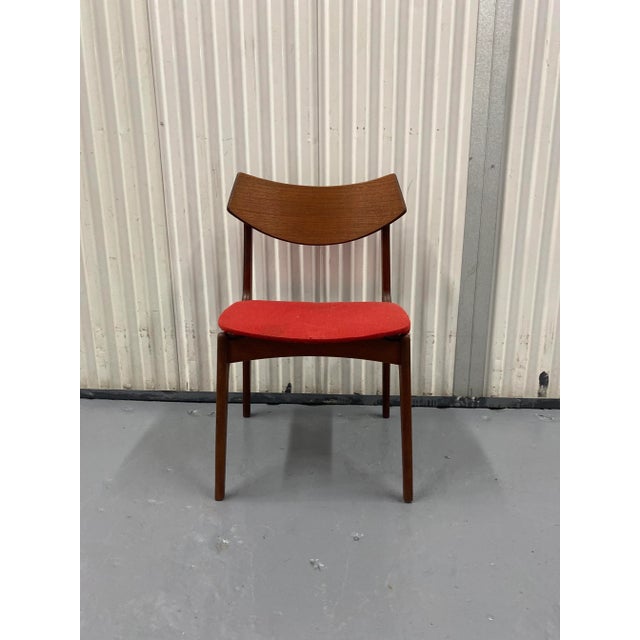 Danish teak dining chair with teal upholstered seats and smiling backrests. by Funder Schmidt + Madsen. Danish furniture...
