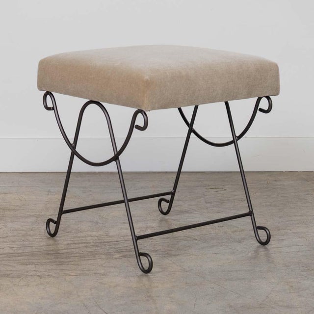 Metal Panoplie Iron Loop Stool, Brown Mohair For Sale - Image 7 of 12