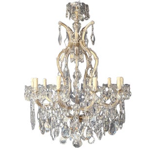 1930s Large Maria Theresa Crystal Chandelier in Clear Glass For Sale