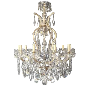 1930s Large Maria Theresa Crystal Chandelier in Clear Glass