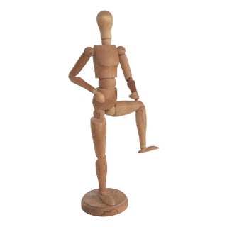 Vintage Jointed Wood Artist Model Mannequin on Stand C 1970's For Sale