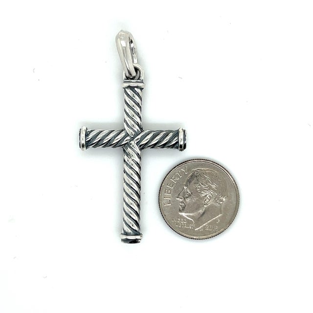 Traditional 1990s David Yurman Estate Unisex Cable Cross Silver For Sale - Image 3 of 7
