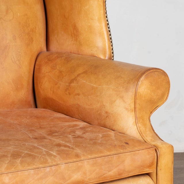 20th Century Tall Wing Back Vintage Leather Armchair From Denmark For Sale - Image 6 of 10