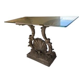 Vintage La Barge Hollywood Regency Cast Bronze Shell & Acanthus Console Table Base For Sale