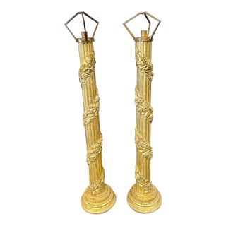 Antique Pair of Italian Carved and Giltwood Columns as Floor Lamps For Sale