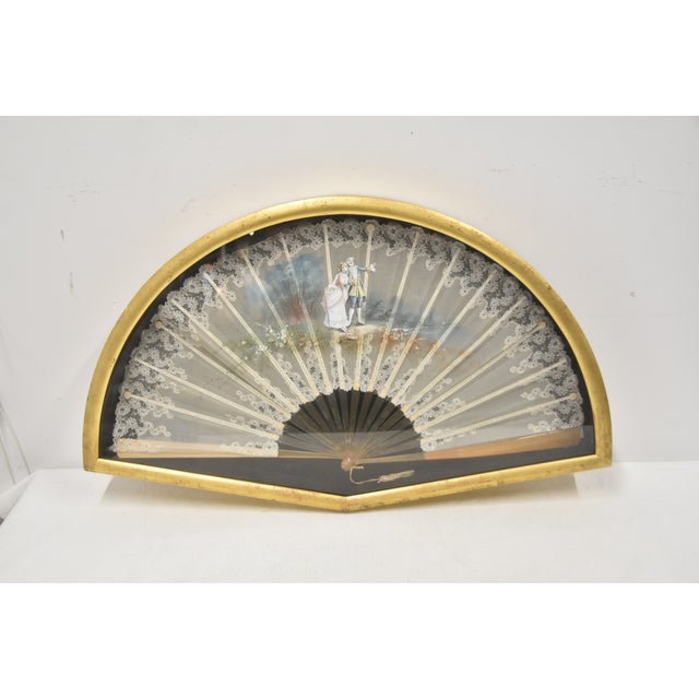 Large Hand Painted Framed Antique Fan For Sale - Image 4 of 8
