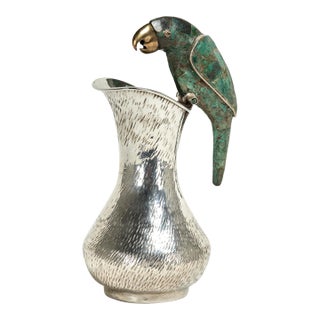 Mid Century Silver on Copper Pitcher With Parrot by Los Castillo For Sale