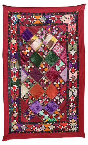 Vintage Embroidered Uzbek Wall Hung Patchwork Tapestry, 1920s