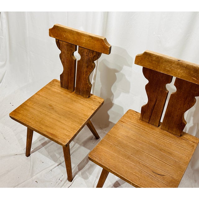 Pair Antique Swedish Brettstuhl Pine Chairs For Sale - Image 4 of 8