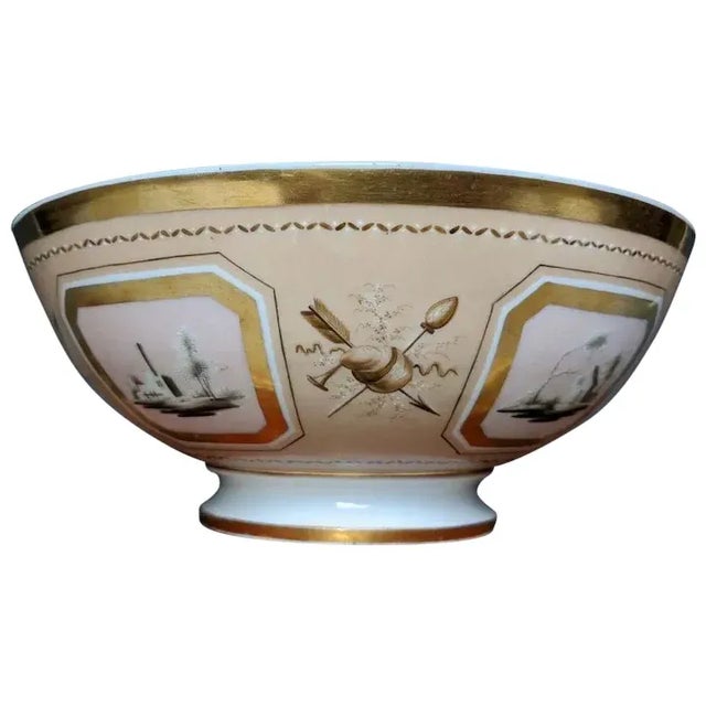 Ceramic Antique Early 19th Century French Empire Porcelain Bowl Decorated with Trophies and en Grisaille Landscapes For Sale - Image 7 of 7