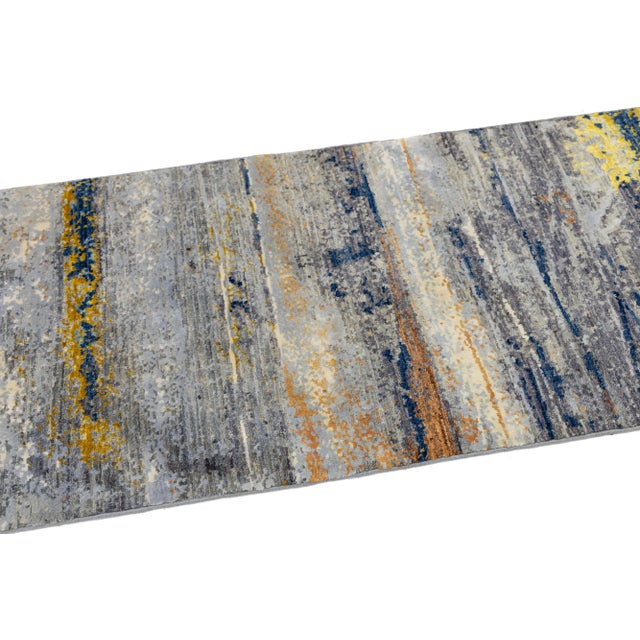 Textile 3 X 12 Modern Abstract Designed Handmade Wool and Silk Rug in Multicolor For Sale - Image 7 of 9
