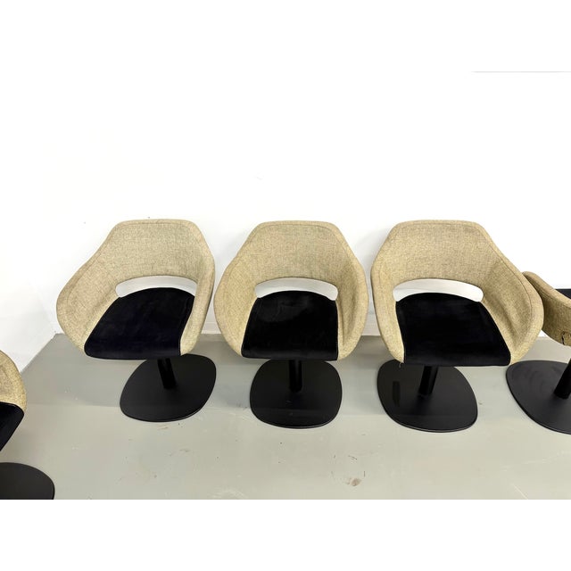 Swivel Armchairs with Organic Mottled Fabric Shells and Weighted Disc Bases, 1990s, Set of 6 For Sale - Image 12 of 18