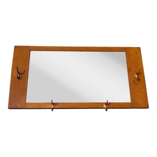 Mission Arts & Crafts Solid Oak Framed Entry Mirror Hat Coat Rack For Sale