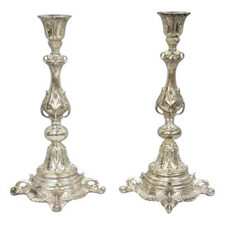 Antique Silver Plated WMF Warsaw Imperial Russia 12" Candlestick Holders - Pair For Sale