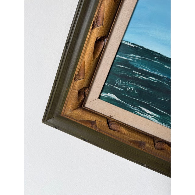 Vintage Sailboat Seascape Oil Painting on Board – Framed For Sale - Image 12 of 15