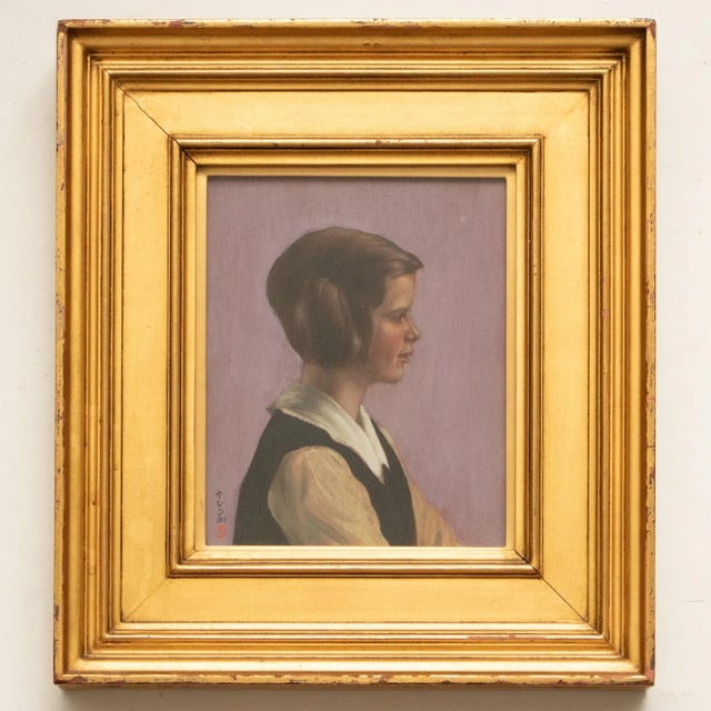 Japanese 1920s Kanji (Kanzi) Nakamura "Portrait of Betsy" Painting, Framed For Sale - Image 3 of 9