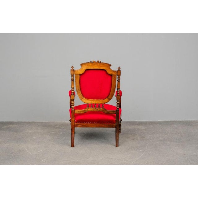 Antique Mahogany Armchair in Red, 1800s For Sale - Image 4 of 17